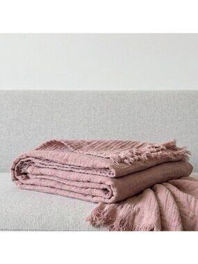 SIMPLE & OPULENCE muslin Cotton Throw Blanket Dusty Rose Minimalist Neutrals NEW